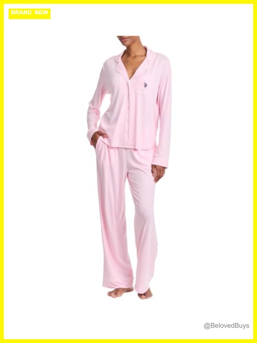 Womens Lightweight Notch Collar Button Front Pajama Set Long Sleeve Lounge